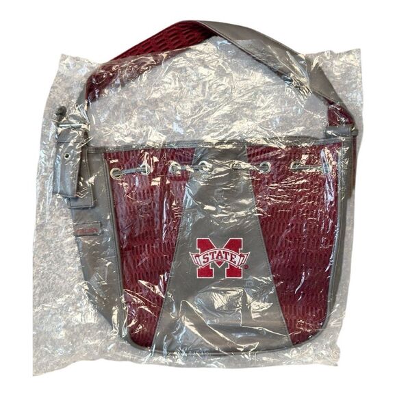 NWOT Alan Stuart Mississippi State Silver and Red Bucket Purse - Sz M-L - Picture 2 of 10